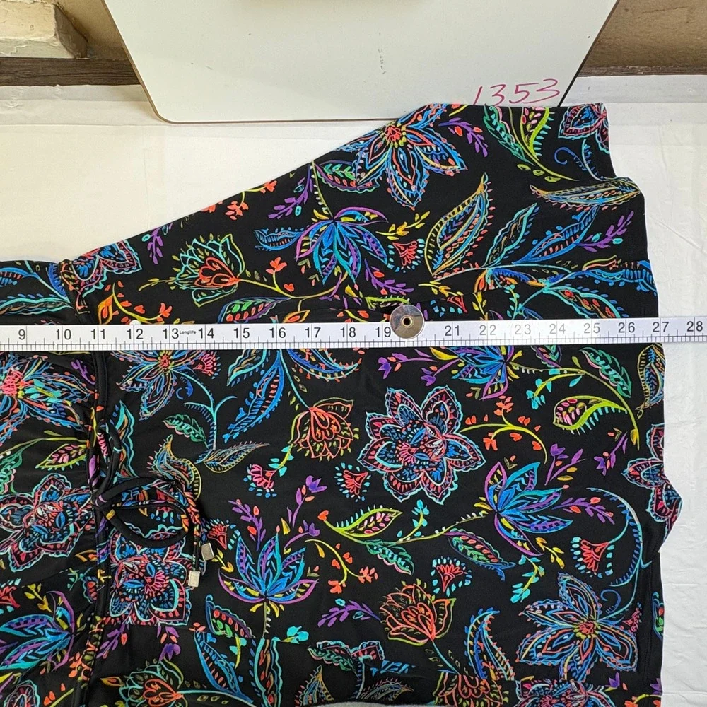 Womens Floral‎ Swim Dress Black Multicolor Adjustable Straps Empire Waist NWOT